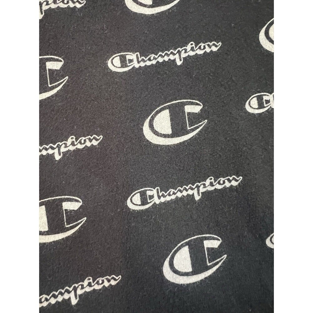 Champion Black All Over Print Logo T-Shirt Men's Size Medium AOP Tee - Picture 4 of 6